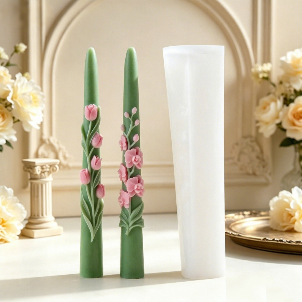 Candle Making Course - Lange Stabkerzen-Silikonform mit 3D-Prägung für Tulpen