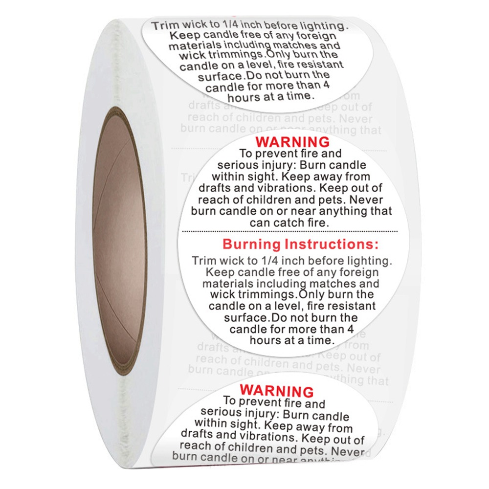 Candle Warning Label - 500 Stück weiße Kerzen-Warnetiketten, 2,5 cm,