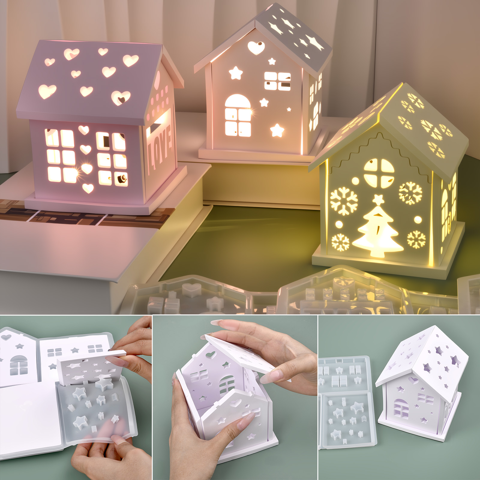Candle Making Factory - 3D Haus Silikonform DIY Weihnachtsbaum Liebe