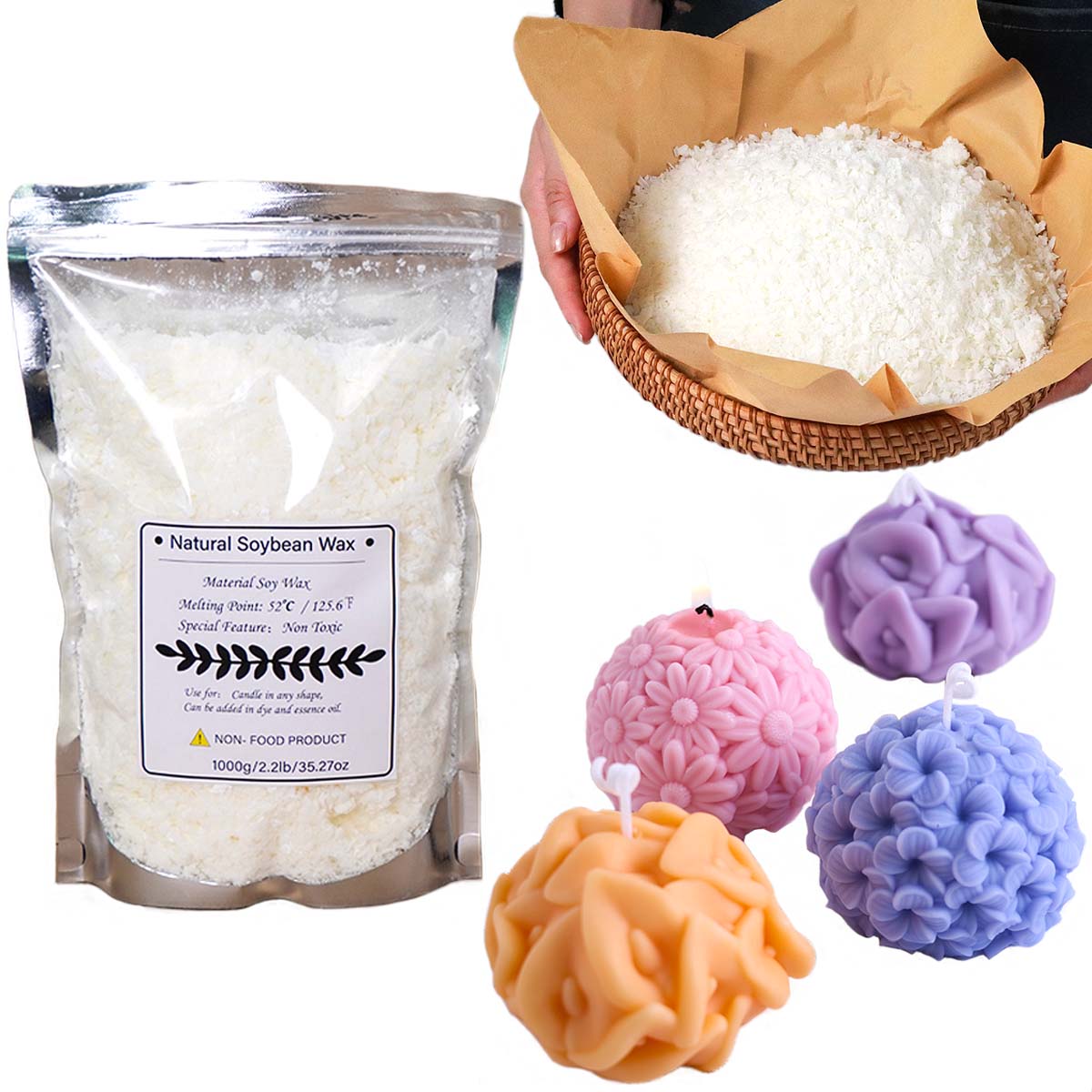 Candle Making Kit Diy - 100/250/500/1000g natürliche Sojawachsflocken DIY handgemachte Kerzen