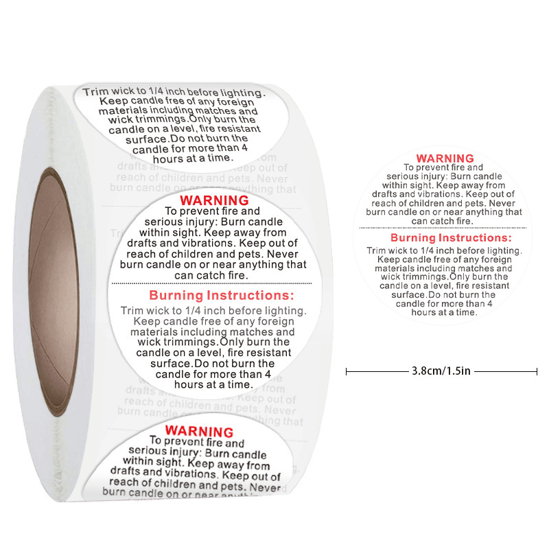 Candle Warning Label - 100–500 Stück 2,5 cm englische Warnaufkleber,