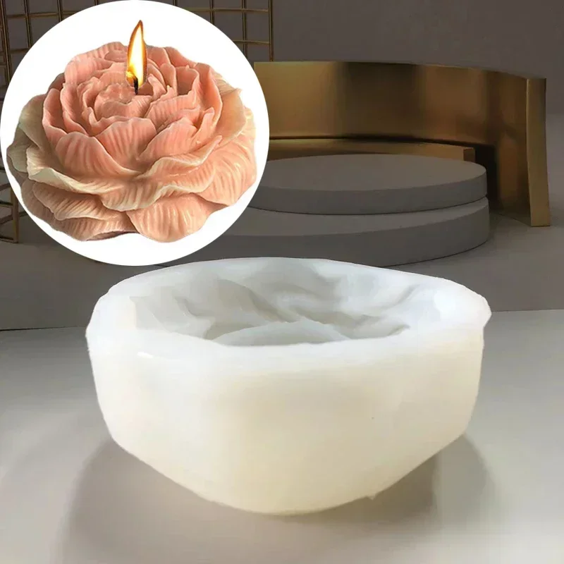 Candle Making Kit Diy - Extragroße 3D-Blumenkerzen-Silikonform DIY Pfingstrosen-Aroma-Gips-Harz-Gießwerkzeug Handgemachtes Seifen-Schokoladen-Kuchen-Backset