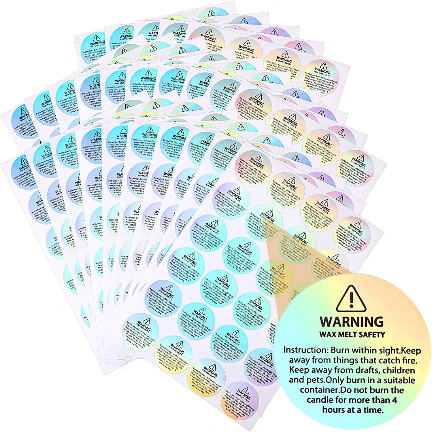 Candle Warning Label - Holografische 96 Stück Kerzen-Warnetiketten Kerzenglas-Aufkleber Wachsschmelz-Sicherheitsaufkleber