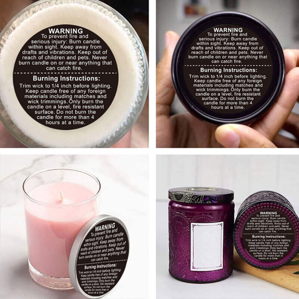 Candle Warning Label - Selbstklebendes Etikett, kreisförmiger Warnaufkleber, Wachsschmelz-Sicherheitsaufkleber, Kerze,